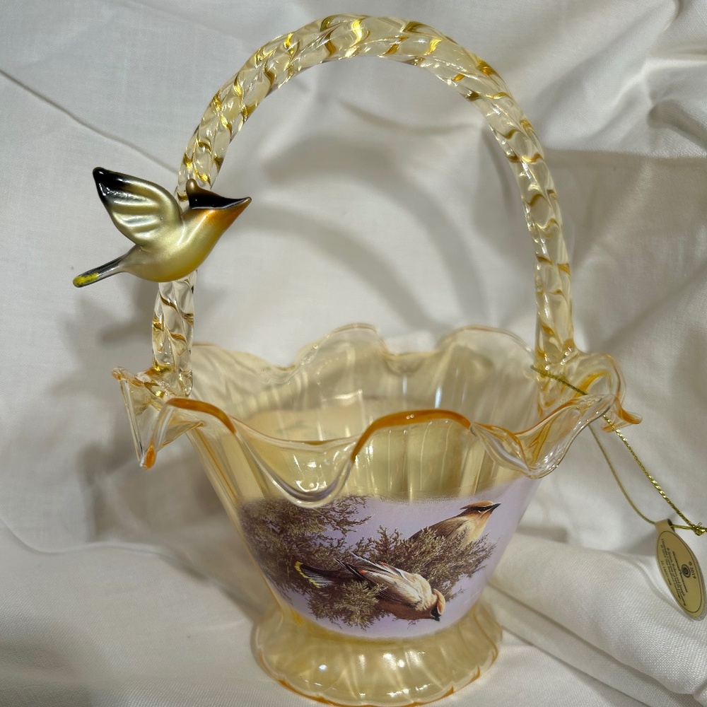 Bradford Exchange Cedar Waxwing Melody Issue #8 Songbird Hand-Blown Glass Bowl